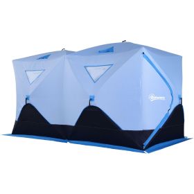 5-8 Person Ice Fishing Shelter, Pop-up Ice Fishing Tent, Ice Shanty, Portable and Insulated, with 2 Doors and Carrying Bag, Light Blue