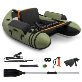 Inflatable Fishing Float Tube with Pump Storage Pockets and Fish Ruler (Color: Gray)